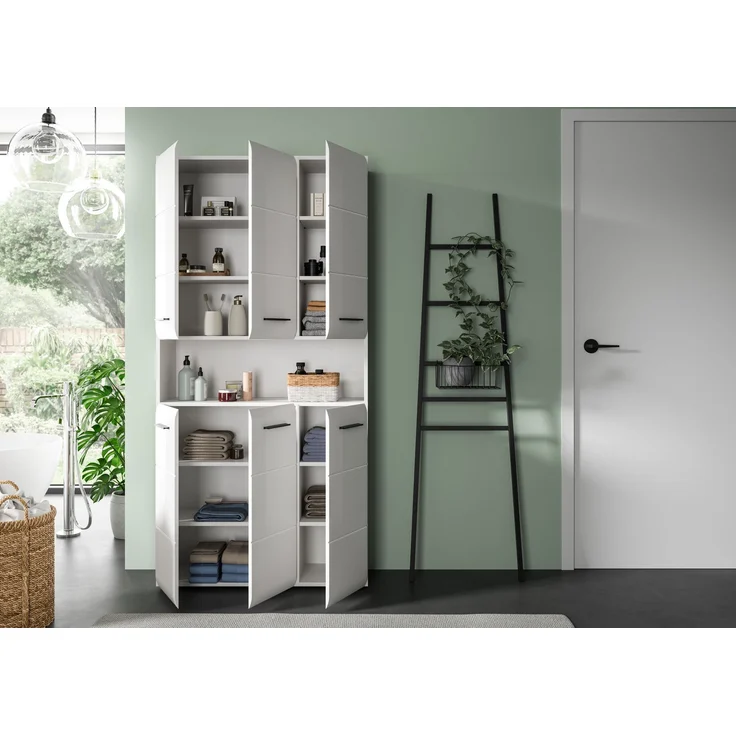 Badstandschrank (B/H/T: 90x185x30 cm) in weiß hochglanz tiefzieh – Bild 13