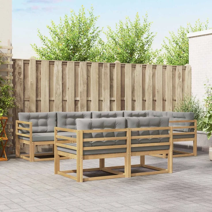 vidaXL Outdoor-Sofagarnitur 6 stk. 7-Sitzer Weiß und Hellgrau 3386570 – Bild 1