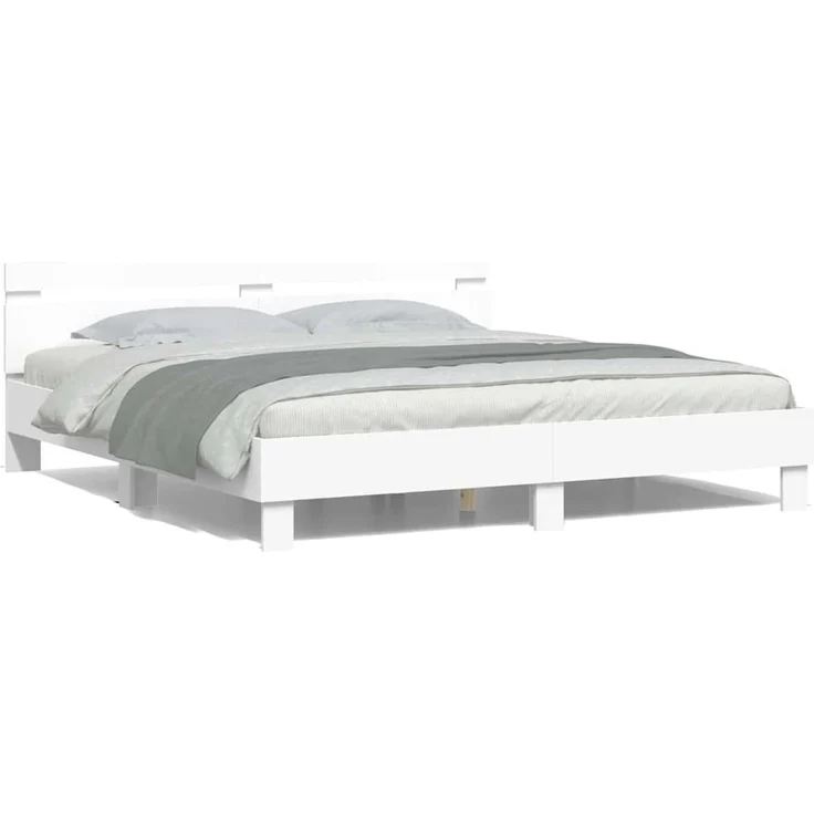 vidaXL Bettrahmen mit LED mit Kopfteil Weiß 193 x 203 cm Holzwerkstoff 3402853 – Bild 5