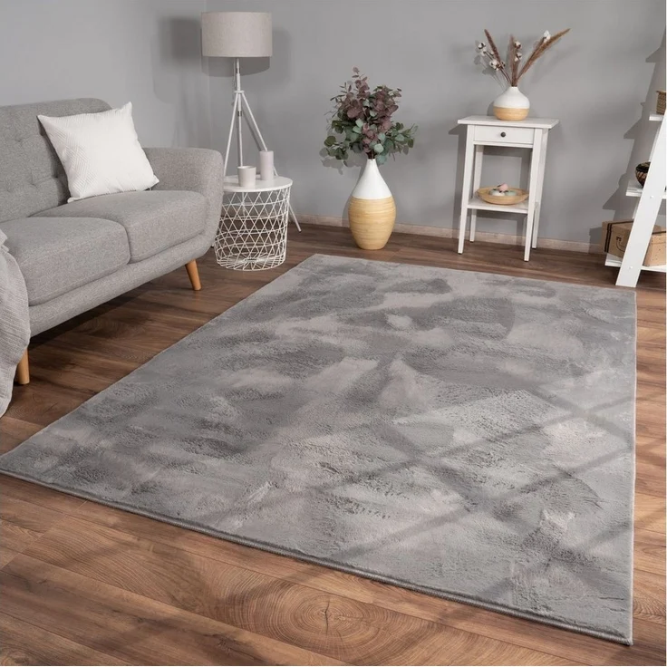 TT Home Teppich, Rechteckig, Höhe: 14 mm, Wohnzimmer Hochflor Teppich Kunstfell Modern Unifarben Flauschig Weich – Bild 1