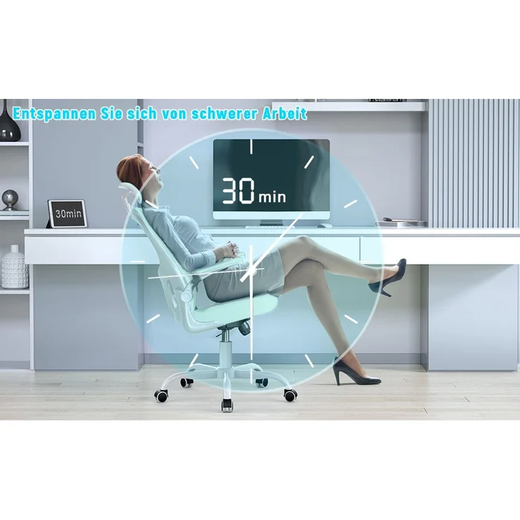 Botifly Ergonomischer Bürostuhl mit Kopfstütze, Mesh-Gewebe, Mintgrün, 90°-120° Wippfunktion, 10 cm Höhenverstellbar, 52 x 26 x 57 cm – Bild 8