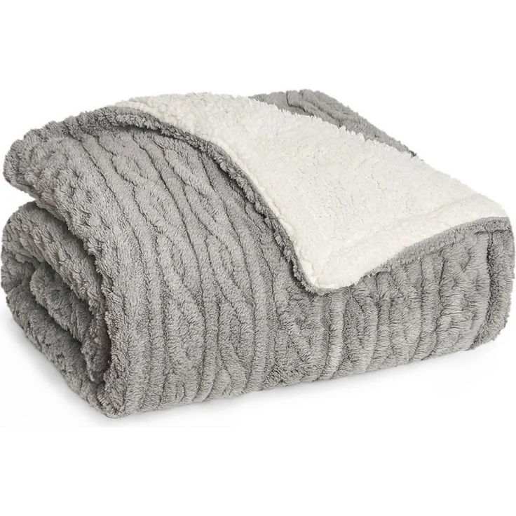 Blumtal Wohndecke, Oeko-TEX zertifiziert, waschbar, weiche Sherpa-Innenseite, Grau/Weiß, 150x200 cm – Bild 1