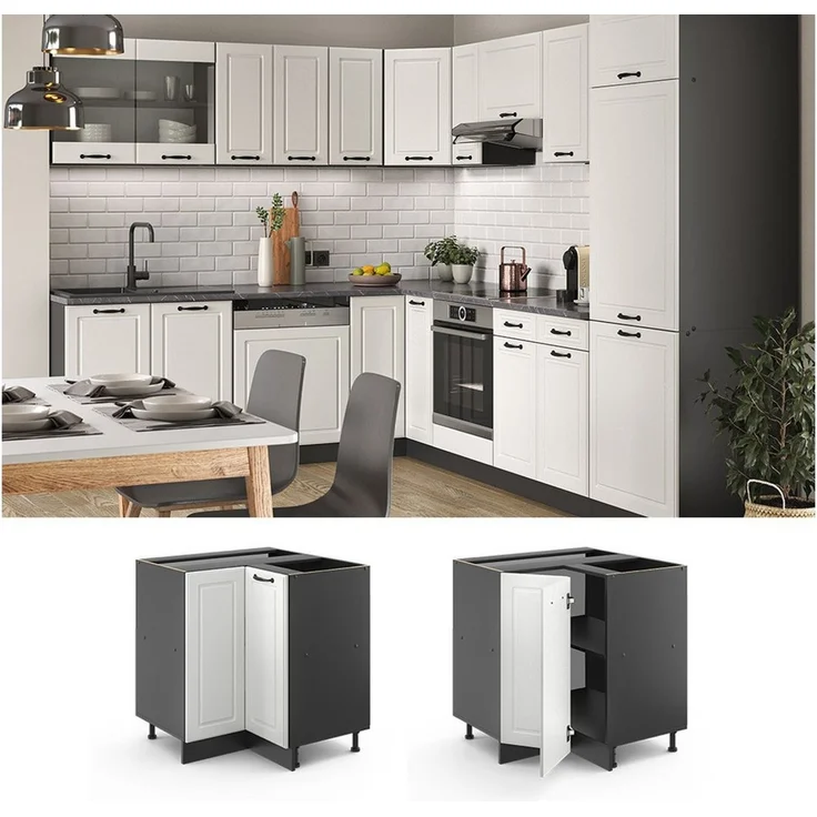 Eckunterschrank R-Line Weiß Landhaus 75.6 cm ohne Arbeitsplatte Vicco – Bild 2