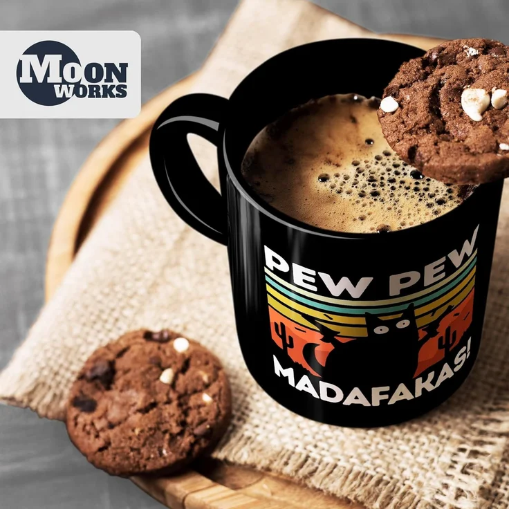 MoonWorks Tasse Kaffee-Tasse mit Spruch Pew Pew Madafakas! schwarze Katze Spruch Meme, Keramik – Bild 5