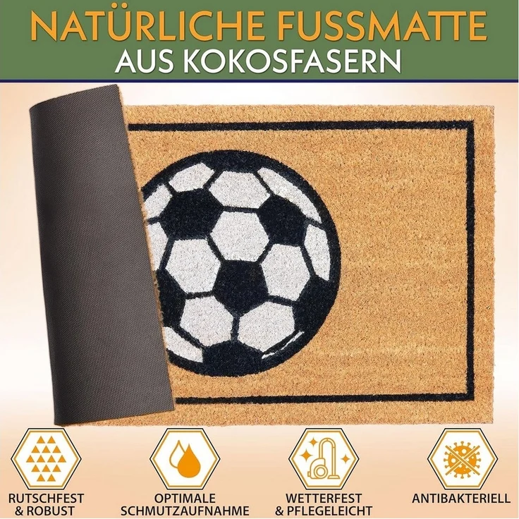BRUBAKER Fußmatte 45 x 75 cm - Fußball - Schmutzfangmatte, Rechteckig, Höhe: 15 mm, Türmatte für Außen und Innen - Wetterfest und Rutschfest – Bild 2