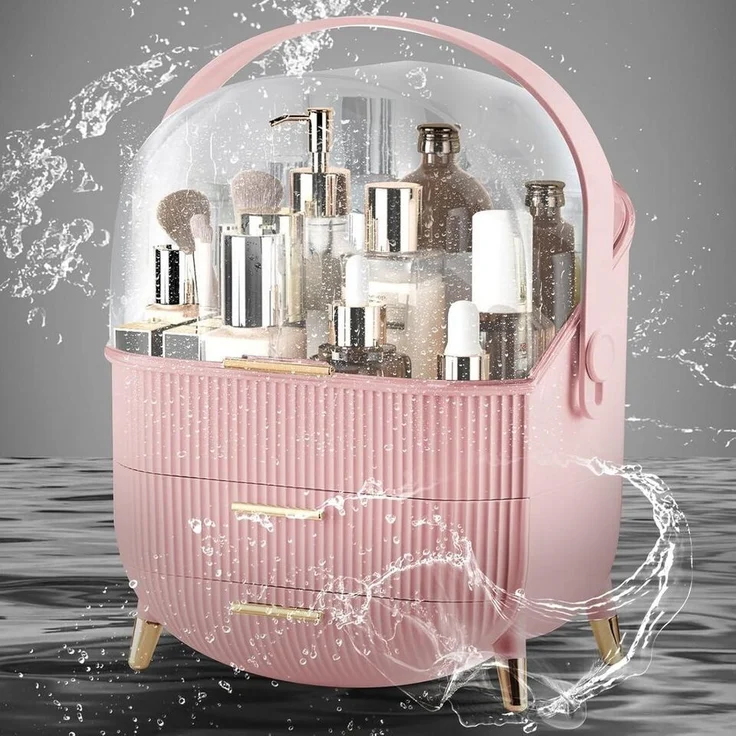 Nettlife Make-Up Organizer Kosmetikorganizer mit 2 Schubladen Aufbewahrungsbox(26x16x38 cm), Weiß Rosa Hellgrün Dunkelgrün Magenta Silber Gold Rot Dunkelblau – Bild 5