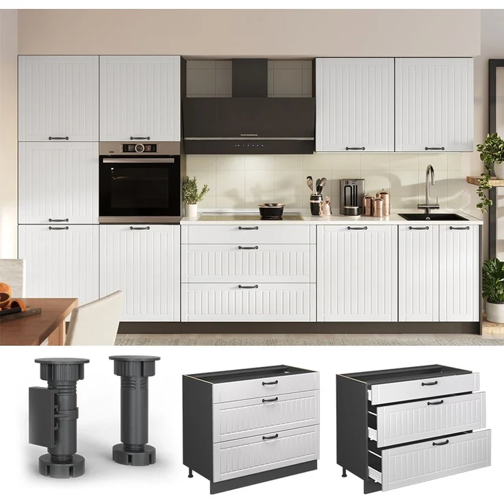 Küchenunterschrank Fame-Line Weiß Landhaus/Anthrazit 100 cm, AP Anthrazit Vicco – Bild 4