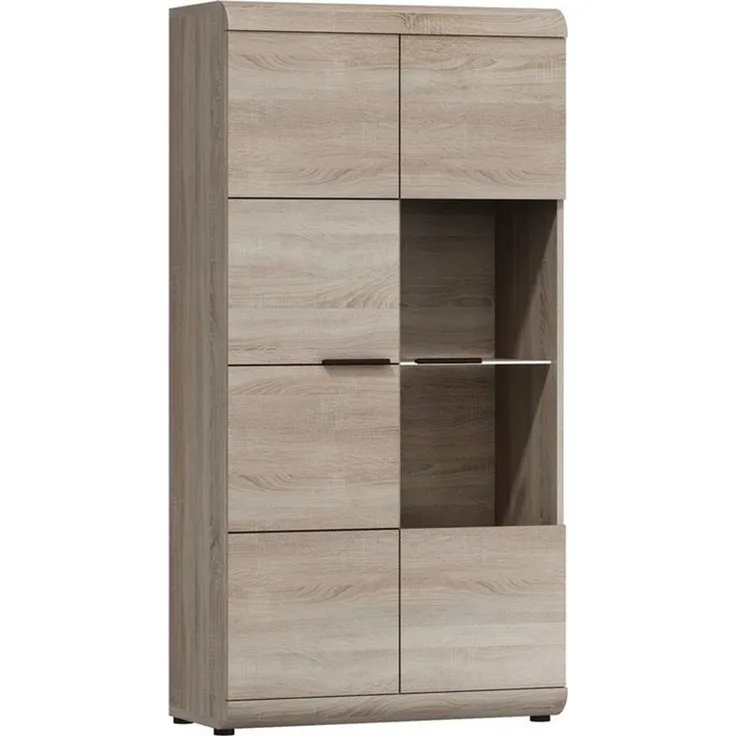 Masseno Glasvitrine LEGAME 158 x 80 cm Vitrine Vitrinenschrank mit 2 Türen Eiche Sonoma