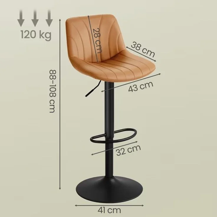 VASAGLE Barstuhl 4er Set, Küchenhocker, 88-108 cm höhenverstellbar, Barhocker, drehbar, mit Fußstütze, PU-Bezug, braun – Bild 8