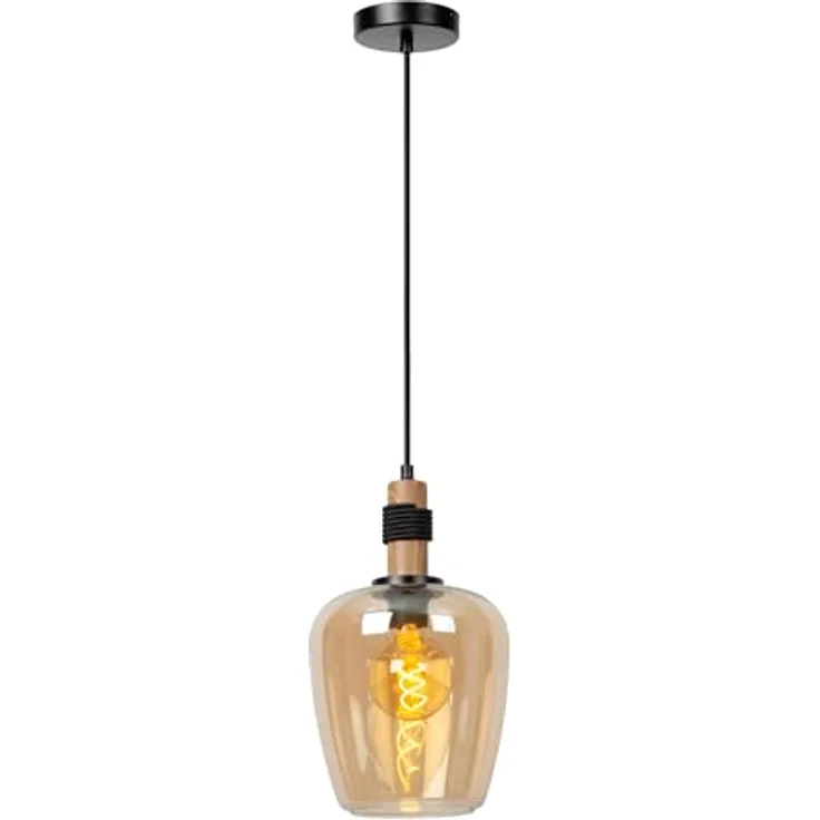 LUCIDE ILONA Pendelleuchte, Ø 22 cm, 1xE27, Amber, höhenverstellbar, dimmbar, hochwertiges Glas