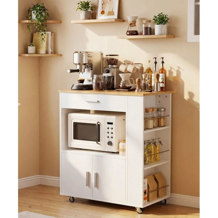 Yorbay Küchenwagen mit Rollen,Servierwagen mit Arbeitsplatte, Kücheninsel Freistehend, (75*46*88 cm), Küchenschrank mit Schublade & 3 Gewürzregalen – Bild 3