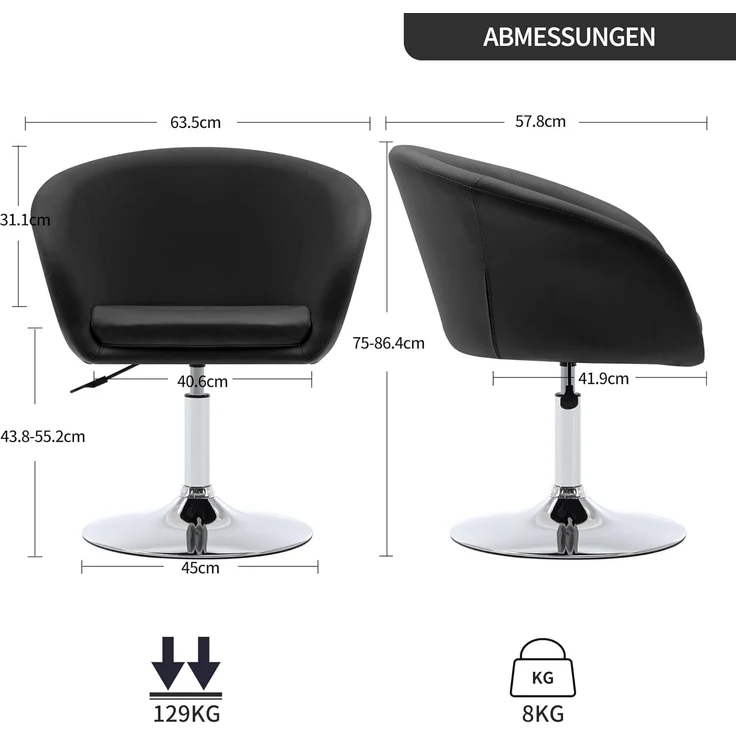 Duhome Loungesessel (WY440), Schminkstuhl Cocktailsessel Drehstuhl Höhenverstellbar mit Armlehne – Bild 3