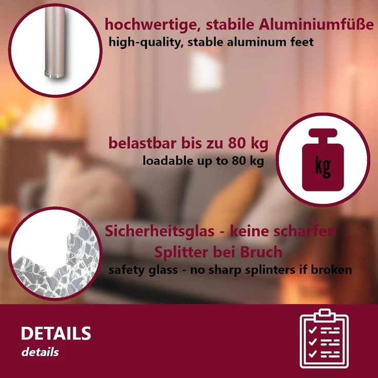 HOOZ TV-Aufsatz Klarglas mit Aluminiumfüßen - Ablage und Platzerweiterung 80x35cm, (modern, mit Aufbauanleitung), aus Sicherheitsglas – Bild 5