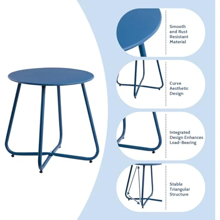 HollyHOME Beistelltisch Outdoor Balkontisch Klein Gartentisch Rund Beistelltisch Metall Wetterfest Loungetisch Outdoor Couchtisch für Patio Terrasse Wohnzimmer, Navy Blau – Bild 6