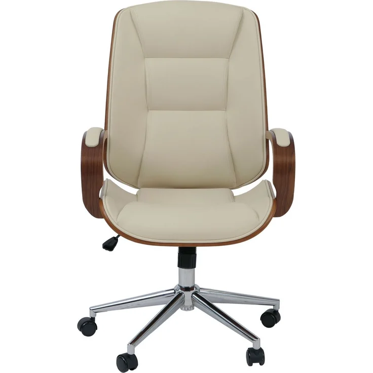 Bürostuhl HWC-O83, Drehstuhl Chefsessel, Kunstleder (280g/m²) Bugholz FSC®-zertifiziert Walnuss-Optik ~ creme – Bild 5