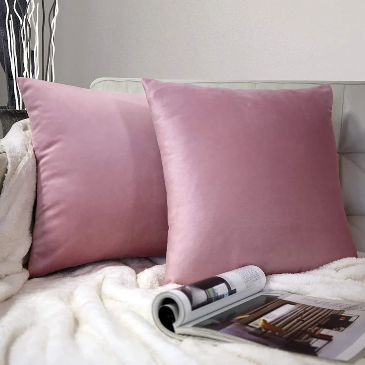 BARBONS Kissenbezug 45x45 2er Set – Samt Dekokissenbezug weiche Kissenbezüge Kissenhülle mit Reißverschluss Kopfkissenbezug (45x45, Rose) – Bild 1