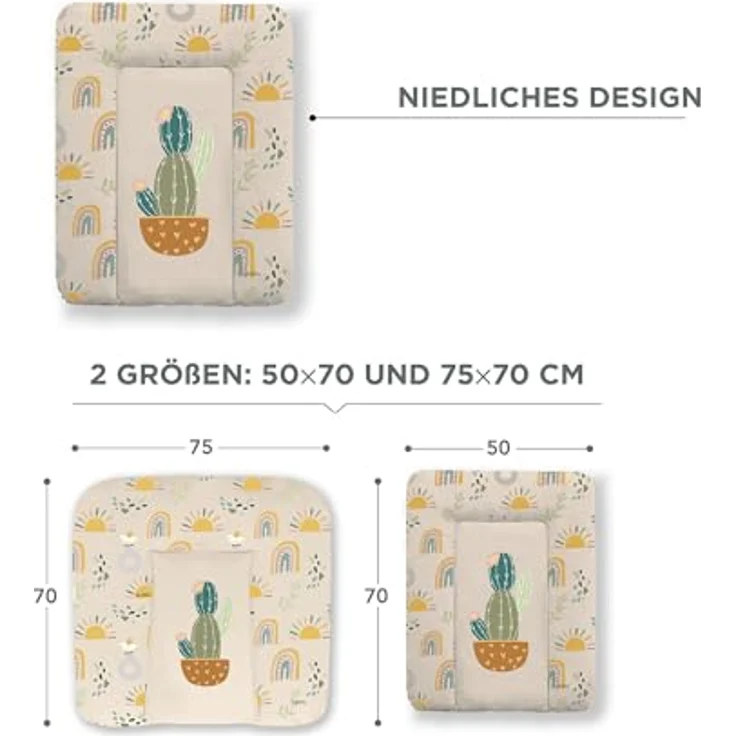 Kikido Wickelauflage 50x70 cm - Kaktus - Baby Wickelauflagen Wasserfest, Abwaschbar und Pflegeleicht - Wickelunterlage Weich Tragbare, Leicht zu Reinigen - OEKO-TEX - Universal-Wickelauflage 50x70 – Bild 3
