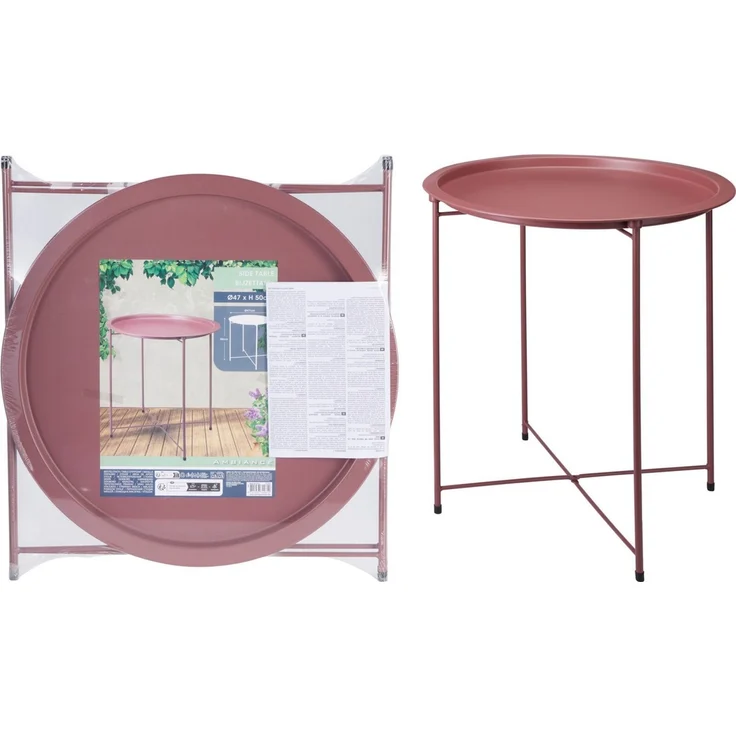 Koopman Beistelltisch Metalltisch Sofatisch Tisch 50x47cm Rosa (Stück, 1-St, Packung), Ø 47cm, runde Tischplatte, Höhe 50cm, hoher Rand – Bild 3