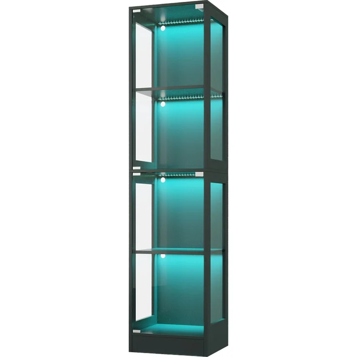 Merax 170 cm Einzeltür LED Vitrine, Gehärtetes Glas Sammlungsvitrine, App-gesteuertes LED-Licht, Vier Etagen Stauraum, Push-to-Open Tür, Schwarz – Bild 8