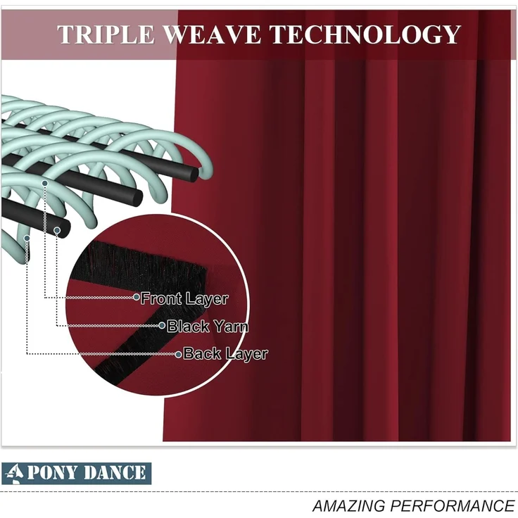 PONY DANCE Vorhang Blickdicht Kräuselband 2er Set H 228 x B 228 cm Extra Breite Gardine für Schienensystem Thermogardinen Hitzeschutz Blackout Curtains Living Room, Rot – Bild 6