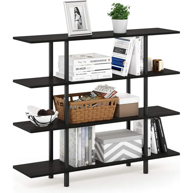 Furinno breites Regal mit 4 Ebenen, Espresso/Schwarz, 29.49 x 119.9 x 100.2 cm