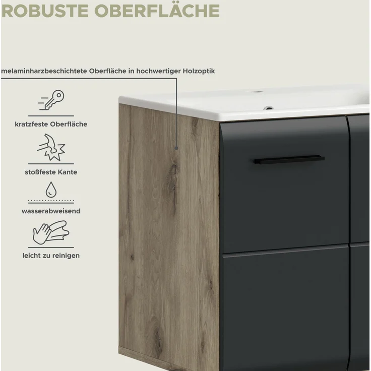 Badkombination (B/H/T: 60x185x46 cm) in schwarz matt und Nox Oak Nachbildung – Bild 10