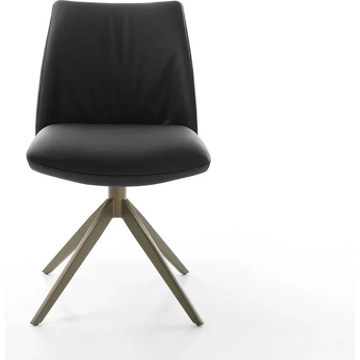 Drehstuhl Elso-Flex Echt-Leder Schwarz Kreuzgestell breit Effektfinish Titan 360° drehbar Taschenfederkern – Bild 2