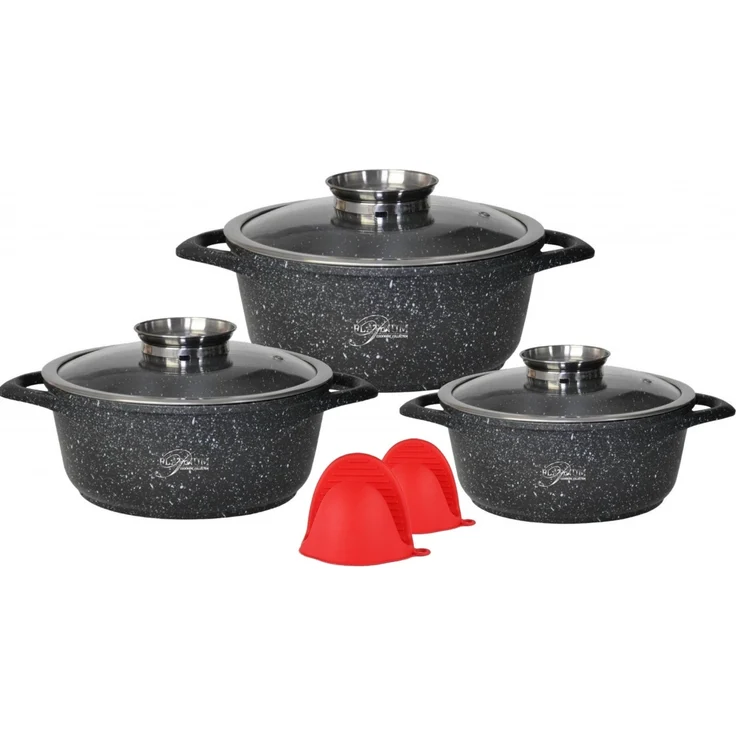 Kochtopf Set 8 tlg Topf Glasdeckel Aluguss Ø20,24,28cm Platinum DAS-202428 sc.
