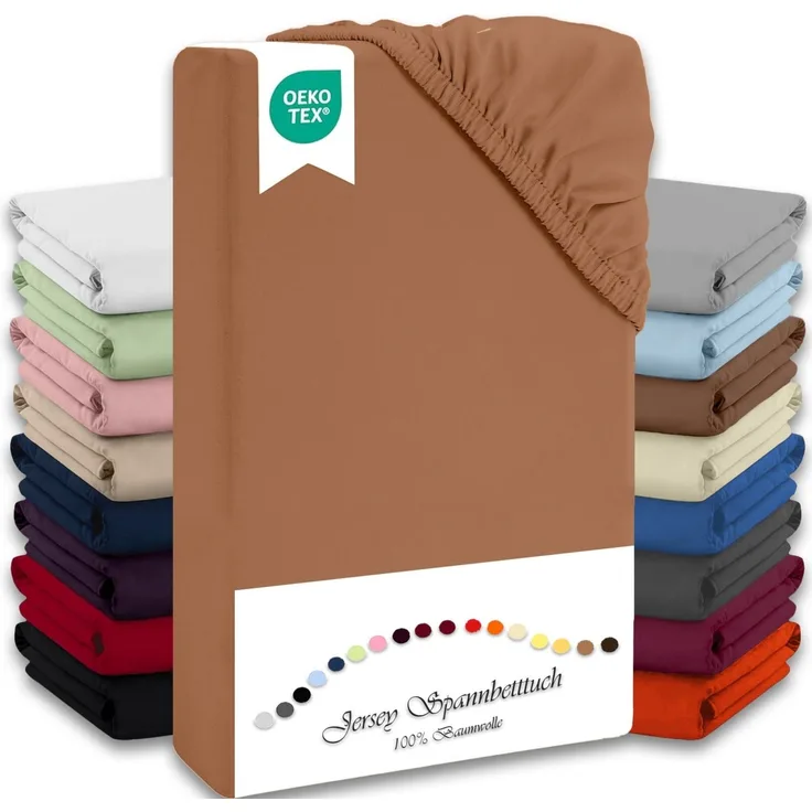 Jersey Spannbettlaken Spannbetttuch 90-100x190-200cm 100% Baumwolle Nougat