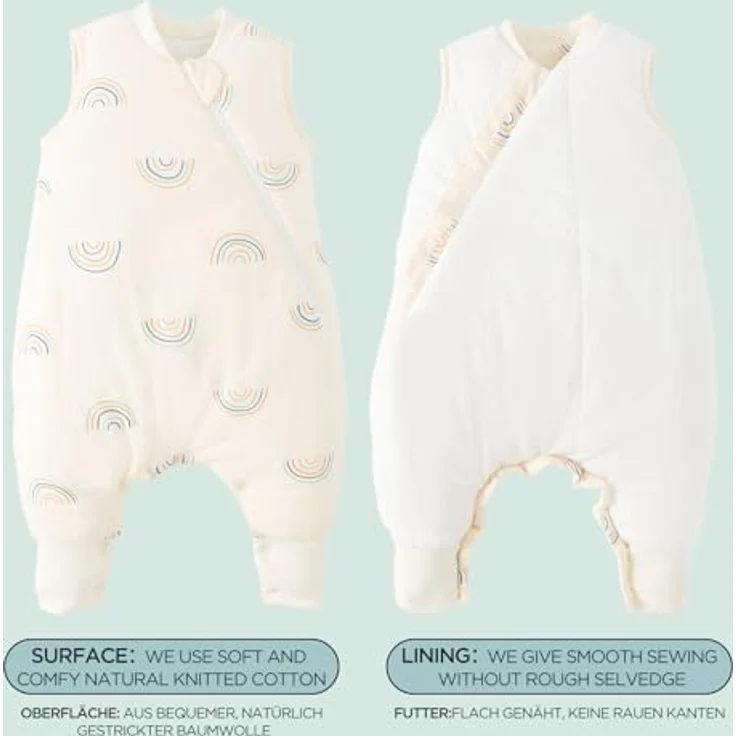 Duomiaomiao Baby Schlafsack, 1x Ganzjahresschlafsack, 1.5tog Kleiner Regenbogen, 85cm / Baby Körpergröße 90-100cm, Baumwolle – Bild 9
