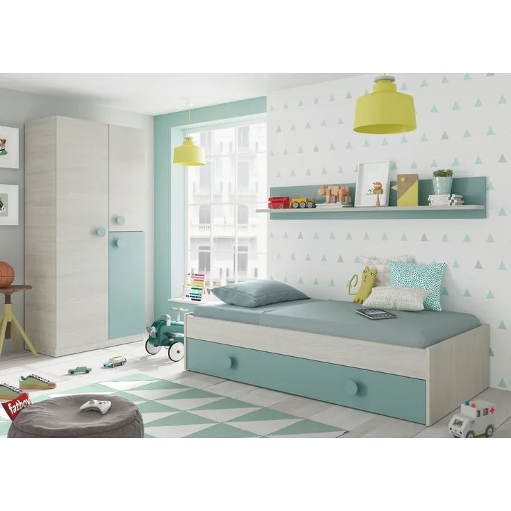 Jugendzimmer-Set >SNUBA< in Alpen-Weiß/Aqua-Grün - 201x43x98 (BxHxT)