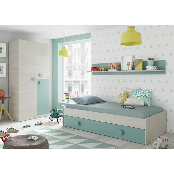 Jugendzimmer-Set >SNUBA< in Alpen-Weiß/Aqua-Grün - 201x43x98 (BxHxT) – Bild 1