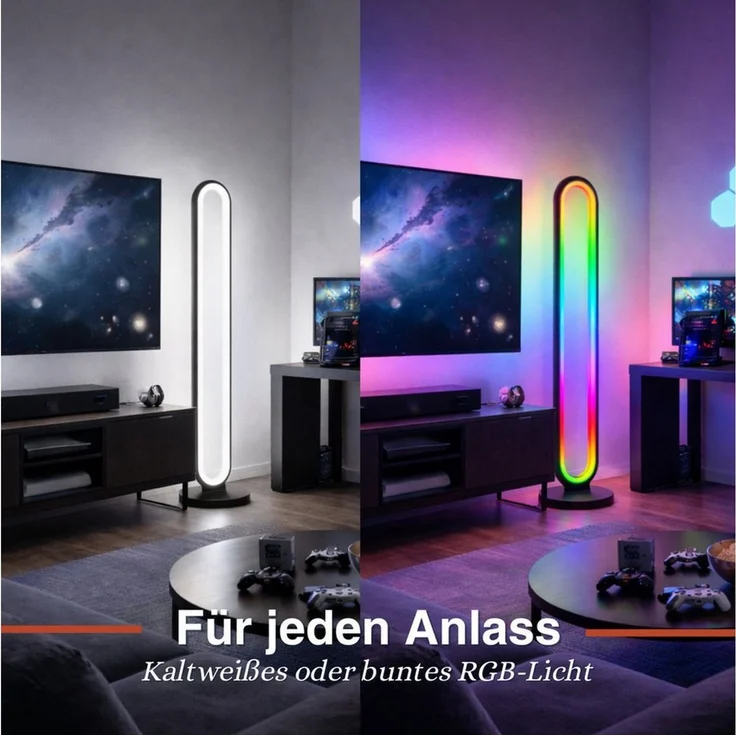 Grundig RGB Stehlampe 104,5 cm - LED Lampe mit Fernbedienung und Musikmodus - Standleuchte mit Timer bis zu 4 Stunden - Gaming Zubehör mit RGB und Weißlicht – Bild 4