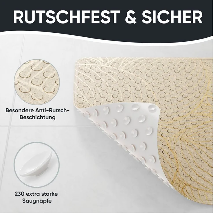 Sanilo Duschmatte, mit Motiv, rutschfest, waschbar, quadratisch, 230 extra starke Saugnäpfe, Kunststoff PVC, 53 x 53 cm, Hosta – Bild 4