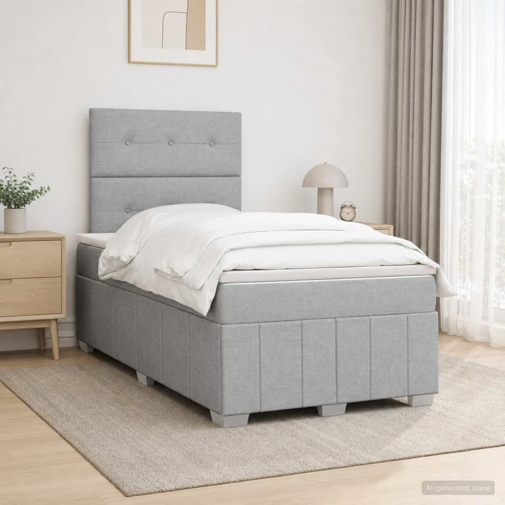 vidaXL Boxspringbett mit Matratze Hellgrau 120 x 190 cm Stoff 3454092 – Bild 1