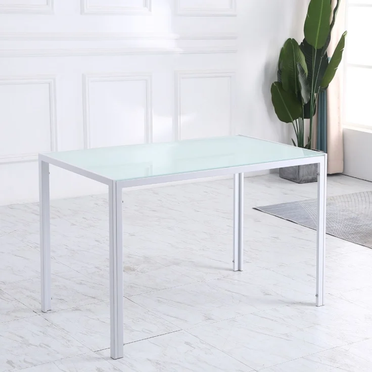 Esstisch 120 x 60 x 75 cm, rechteckig, gehärtetes Glas & Metallgestell, Weiß – Bild 3