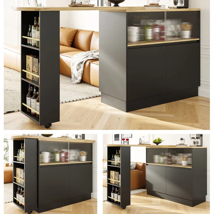 ZUBALIYA Drehbarer Bartisch 90 x 45 cm, für Küche und Essbereich, MDF, Schwarz