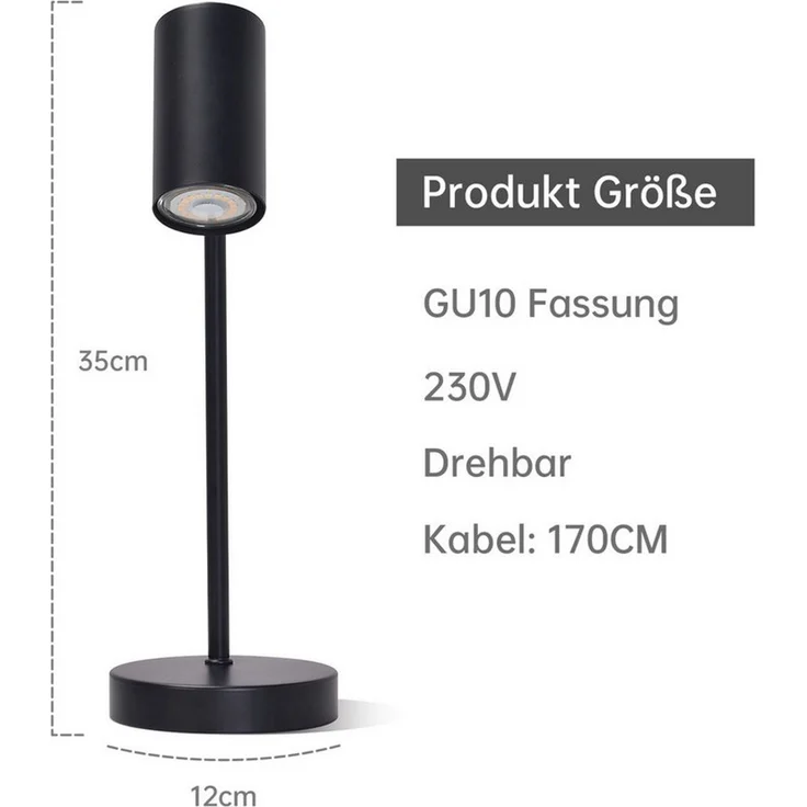 ZMH Tischleuchte GU10,schwenkbare Tischlampe mit 350° Drehbereich, 90° neigbar, ohne Leuchtmittel, für Schreibtisch, Nachttisch und Arbeitszimmer – Bild 2
