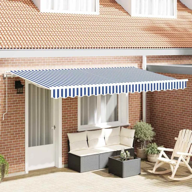 Einziehbare Markise, Sonnenmarkise Blau 400x200 cm Stoff