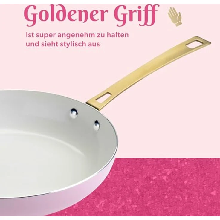 Paris Hilton Topf-Set Kochgeschirr 10-tlg. – Aluminium & Keramik Antihaft, Induktion, in Pink, Creme und Gold – Bild 4