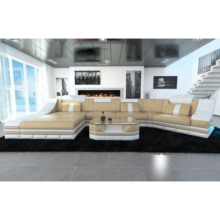 Mini Couch Turino C - Büffelleder - sandbeige-weiß - Links – Bild 5