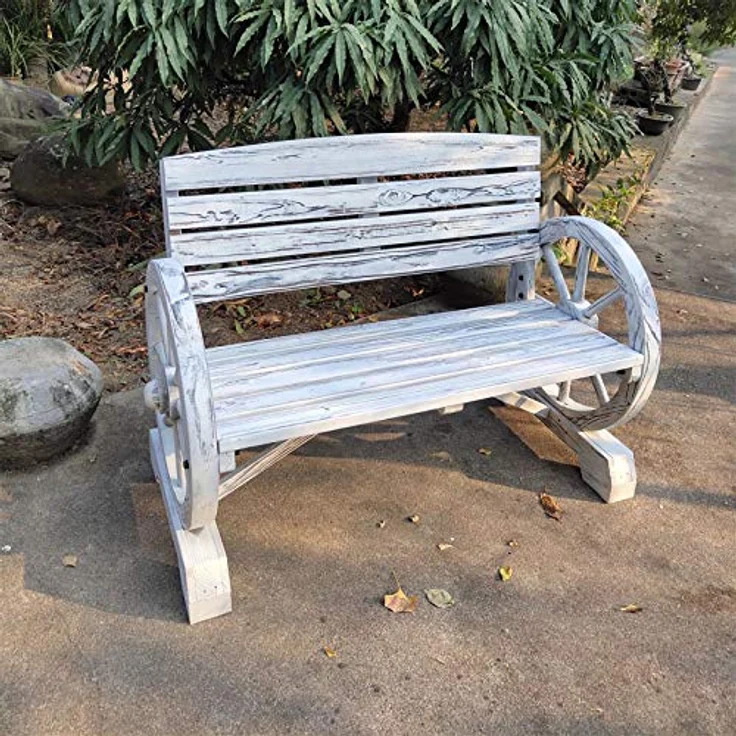 HTI-Line Gartenbank mit Wagenrad-Design, Fichtenholz, braun und weiß, 114 x 80 x 54 cm / 115 x 66 x 61 cm – Bild 2