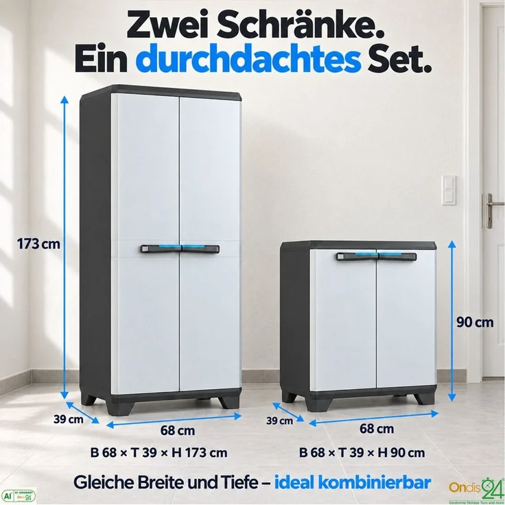 ONDIS24 Mehrzweckschrank Kunststoffschrank Haushaltschrank Linear Multifunktionsschrank inkl. Einlegeboden, verstellbare Füße, Soft-Touch Griffe – Bild 2
