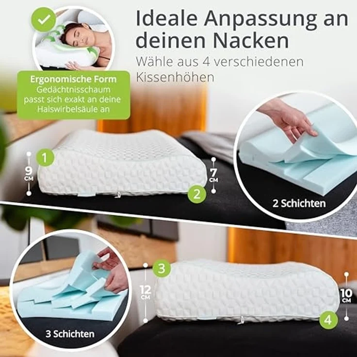 feela Nackenstützkissen Orthopädisches Kopfkissen – entlastet Nacken & stützt die Wirbelsäule, Für Rücken- & Seitenschläfer – sorgt für gesunden & erholsamen Schlaf – Bild 3