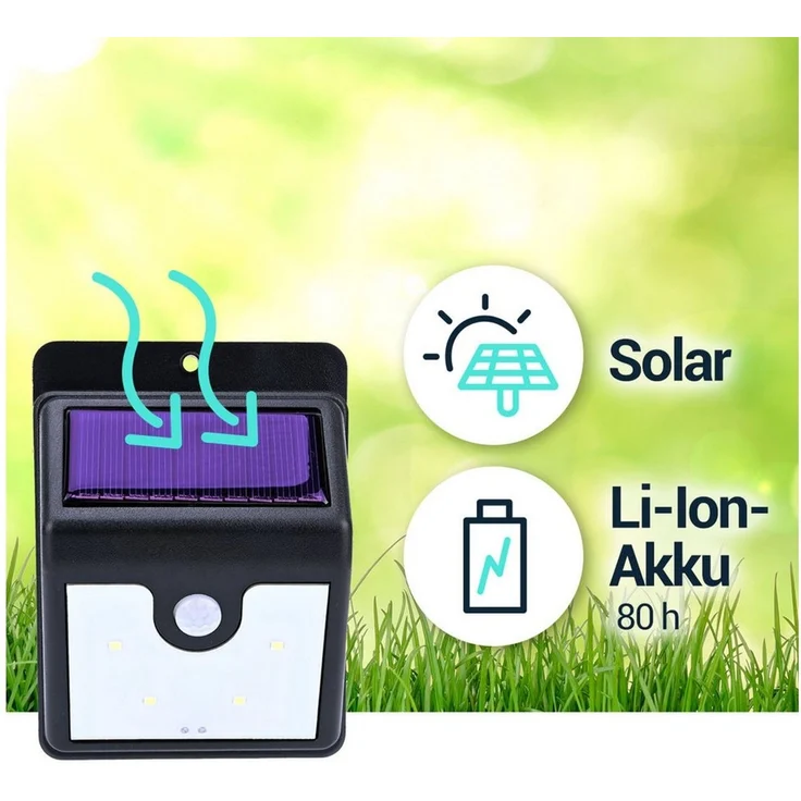 Casativo LED Solarleuchte LED-Solar-Wandstrahler mit Bewegungssensor, IP44 Aussenleuchte, 4 SMD-LEDs mit jeweils 0,2 W, insgesamt 50 Lumen – Bild 4