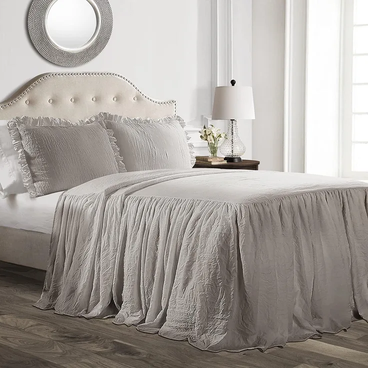 Lush Decor 2-teiliges Tagesdecken-Set, Rüschenrock, für Doppelbett, Grau