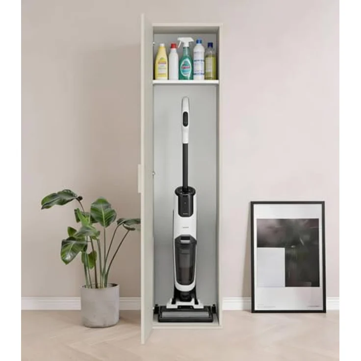 mokebo Mehrzweckschrank schmal kaschmir (42 cm) 'Der Kompakte' in Grau Beige, Haushaltsschrank mit 1 Tür & 3 verstellbaren Fachböden - 180 cm hoch - Universalschrank für Flur, Bad oder als Putzschrank – Bild 2
