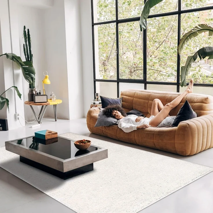 Teppich Wohnzimmer Hochflor Shaggy - 200x200cm - Creme Einfarbig Uni Flauschig Modern Boho Deko Teppiche Weich Schlafzimmer – Bild 5