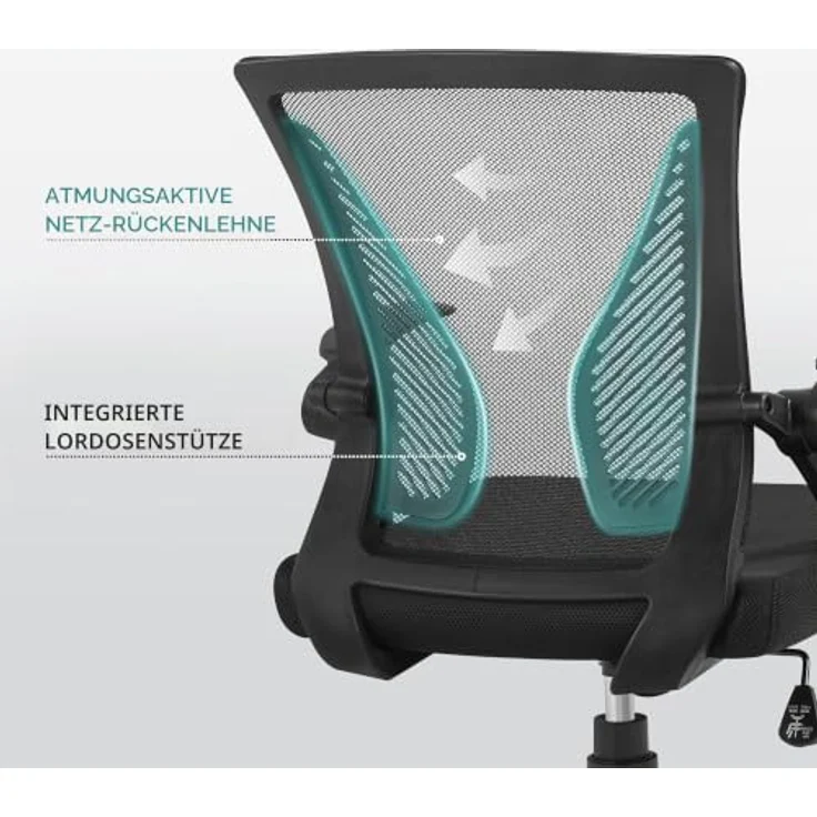 Yaheetech Bürostuhl Ergonomisch, Schreibtischstuhl mit Netzbespannung, Arbeitsstuhl mit Armlehnen, Chefsessel aus Mesh, höhenverstellbarer Computerstuhl 136 kg, atmungsaktiv, Wippfunktion Schwarz – Bild 5