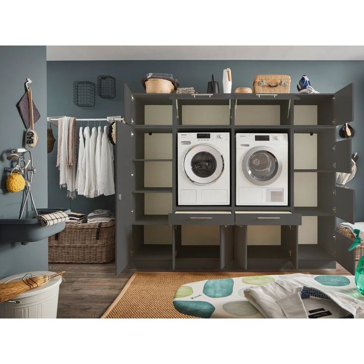 Waschmaschinenumbauschrank >LAUNDREEZY< in anthrazit - 235x200x67,5 (BxHxT) – Bild 2